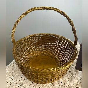 1960s Vintage Round Woven Solid Brass Basket